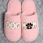 "DOG MOM" Embroidered Fuzzy Slippers