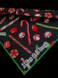 CANDY CANES ON BLK- Pet bandana