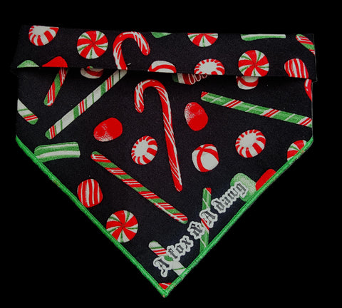 CANDY CANES ON BLK- Pet bandana