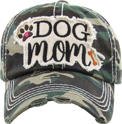 Dog Mom Washed Vintage Ballcap- Camo