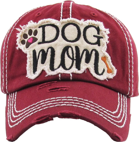 Dog Mom Washed Vintage Ballcap- Burgundy