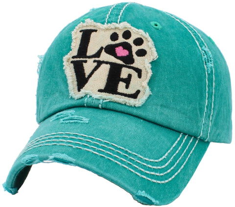 Paw Love Vintage Ballcap- Turquoise