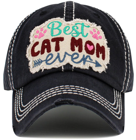 Best Cat Mom Ever Vintage Ballcap- blk