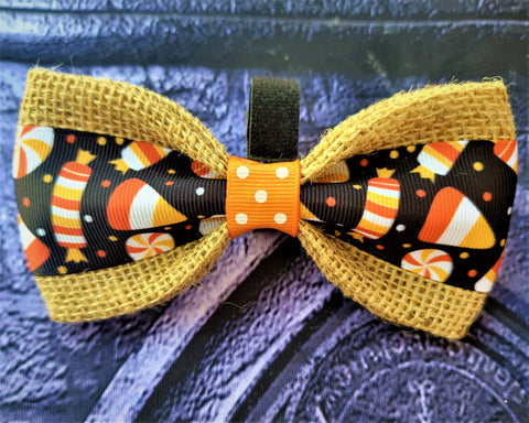 CANDY CORN AND POLKA DOTS- Dog Bow tie