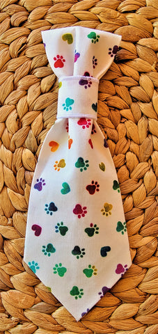 RAINBOW PAWS WHITE- Pet Necktie