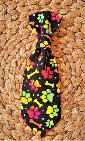 RAINBOW PAWS BLACK- Pet Necktie